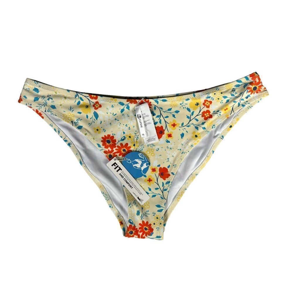 New Cupshe Bikini Swim Bottom Size XL Floral Yellow Red Beach Cruise